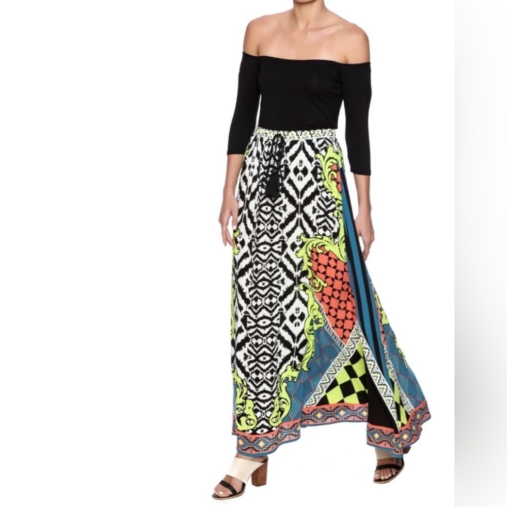Flying Tomato Multicolor Geometric Maxi Skirt M Medium Full Tassel Boho Hippie